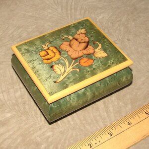 Vtg Reuge MUSIC BOX, Evergreen, Italy, Birds Eye Maple w/Floral Inlay, Sorrento?